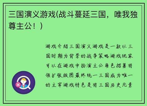 三国演义游戏(战斗蔓延三国，唯我独尊主公！)